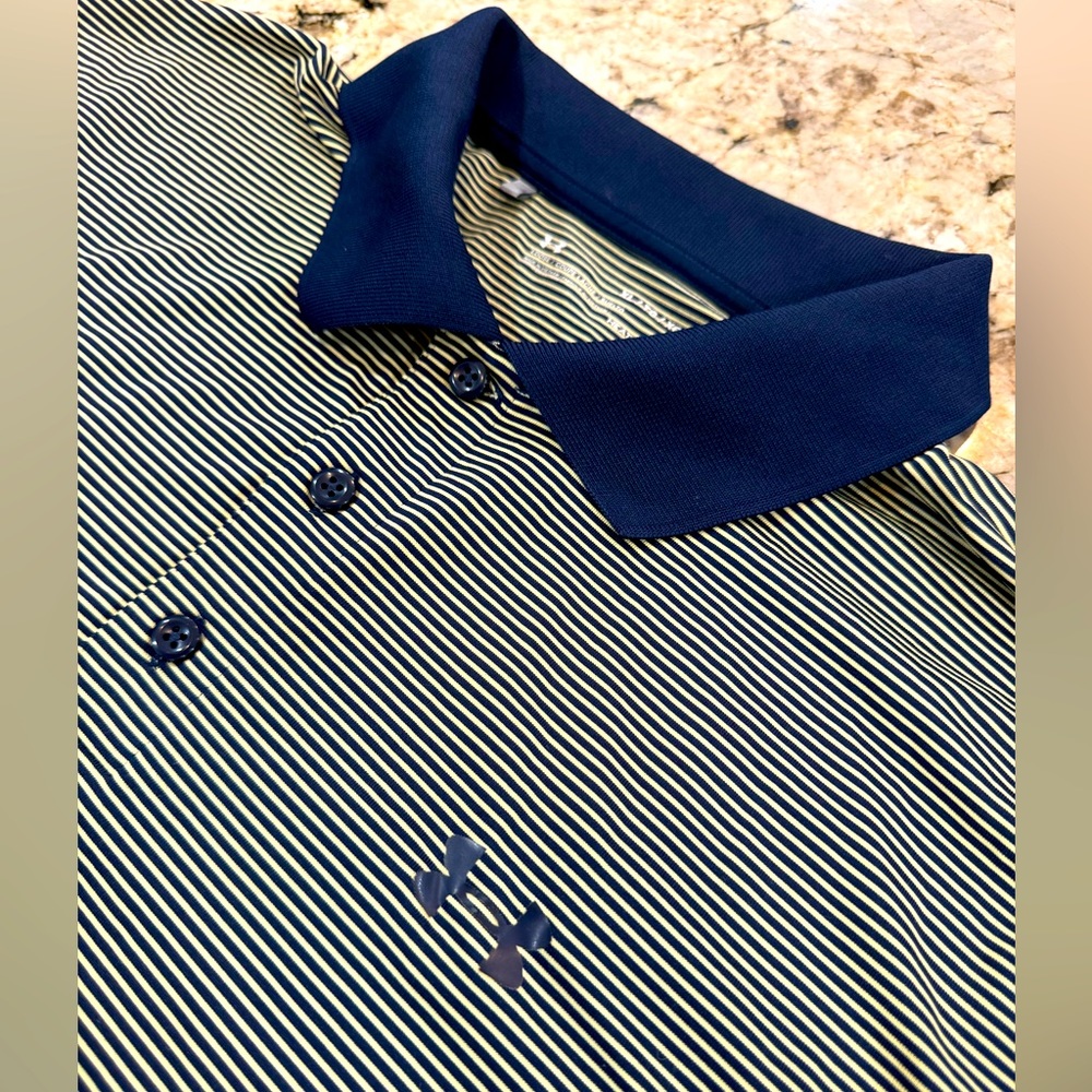 Under Armour men’s XL dri fit polo golf shirt navy yellow stripes